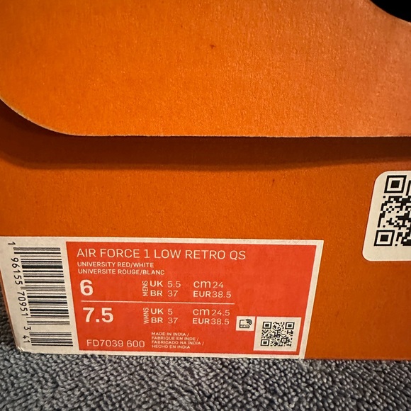 Practically NIB Nike University Red and White Air Force 1 Low - Picture 6 of 7